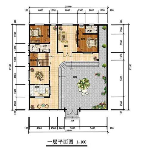 二层270平米中式轻钢别墅户型图