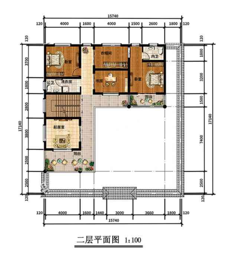 二层270平米中式轻钢别墅户型图